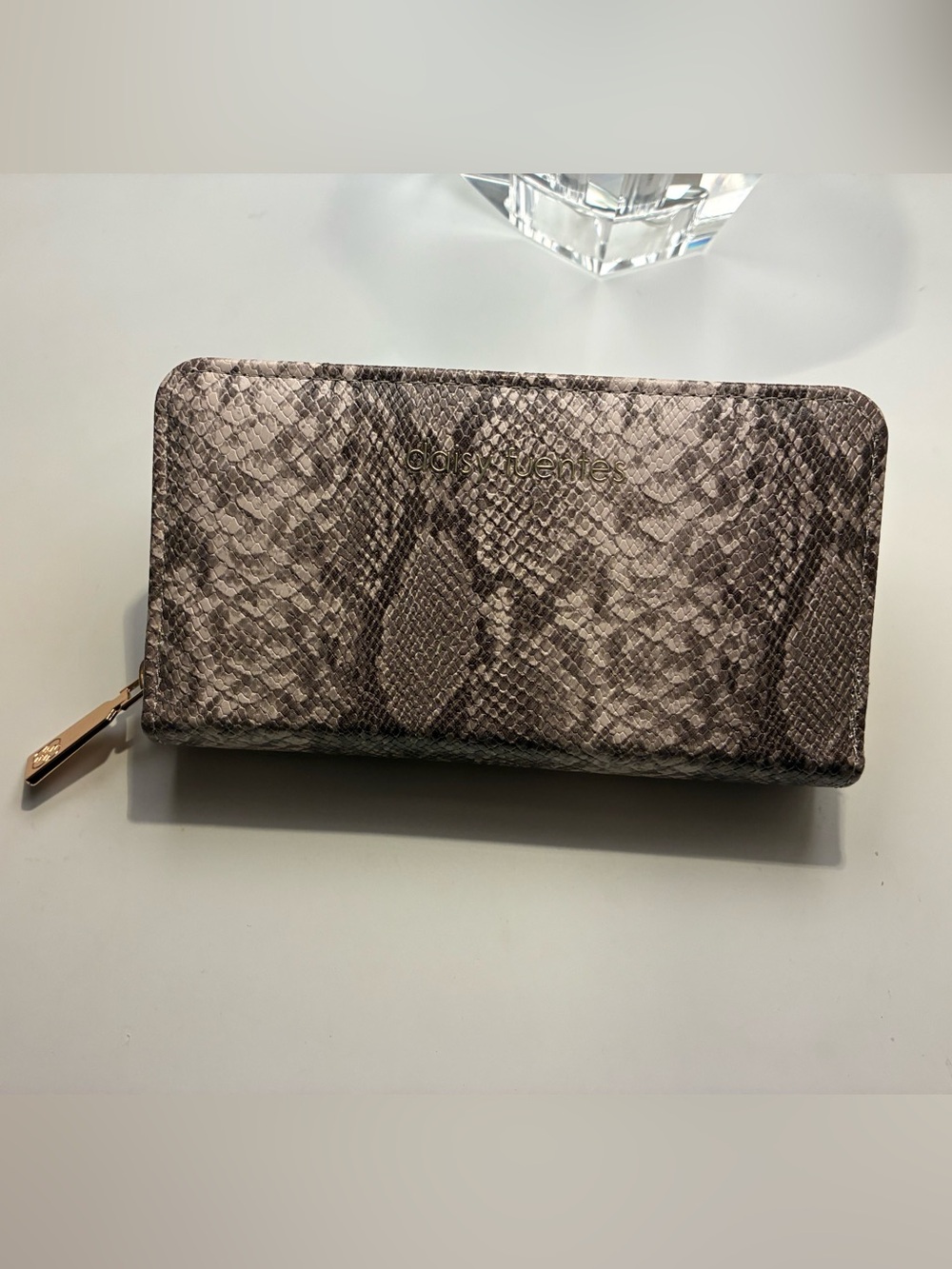 Daisy Fuentes Taupe Snake-Print Zip Wallet